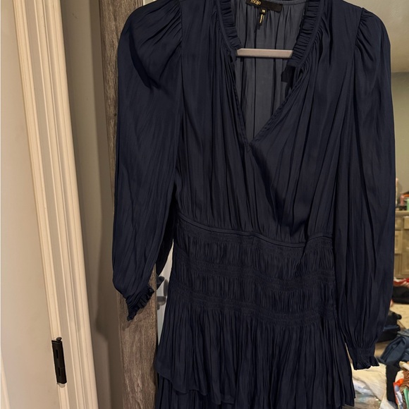 MAJE Draped Navy Blue Women's Dress - Picture 1 of 7
